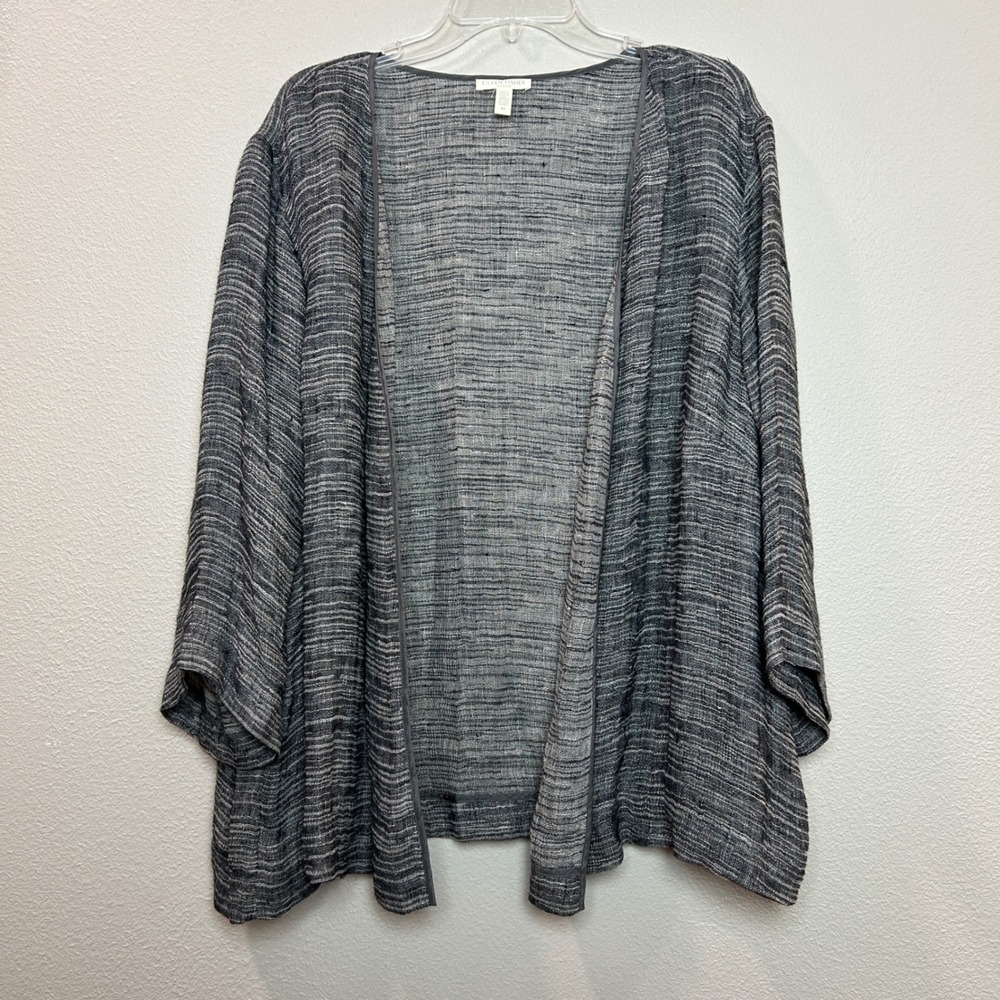 Eileen Fisher Cardigan Womens 3X Gray Organic Linen Slub Lagenlook Quiet Luxury